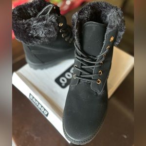 NWB Ankle Boot, Hiking Suede with fur cuff